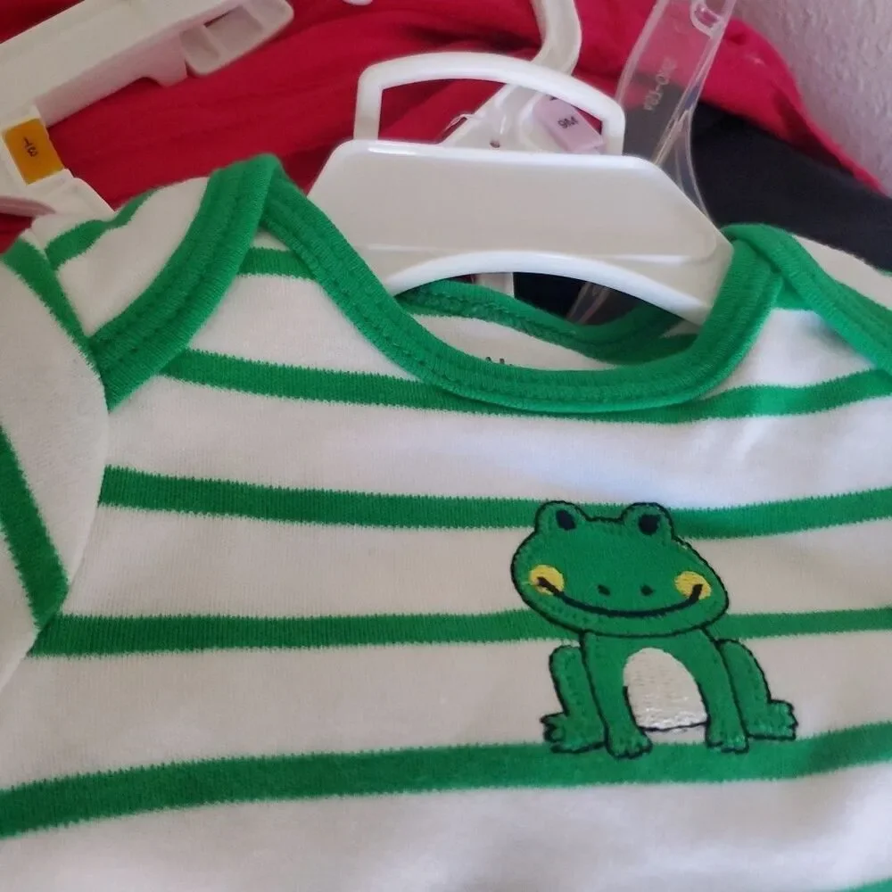 Little Me Frog Stripes Bodysuit Blue Pants + Hat 3PC Outfit Set Baby Boy 9Months